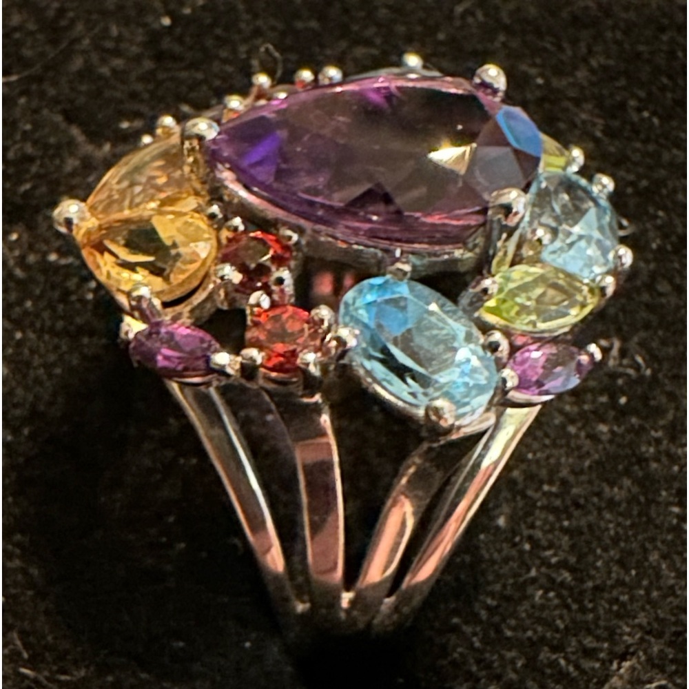 “Shangrila” Multi Gemstone 5.32 TCW Sterling Silver Cocktail Ring Size 7 - Picture 1 of 7